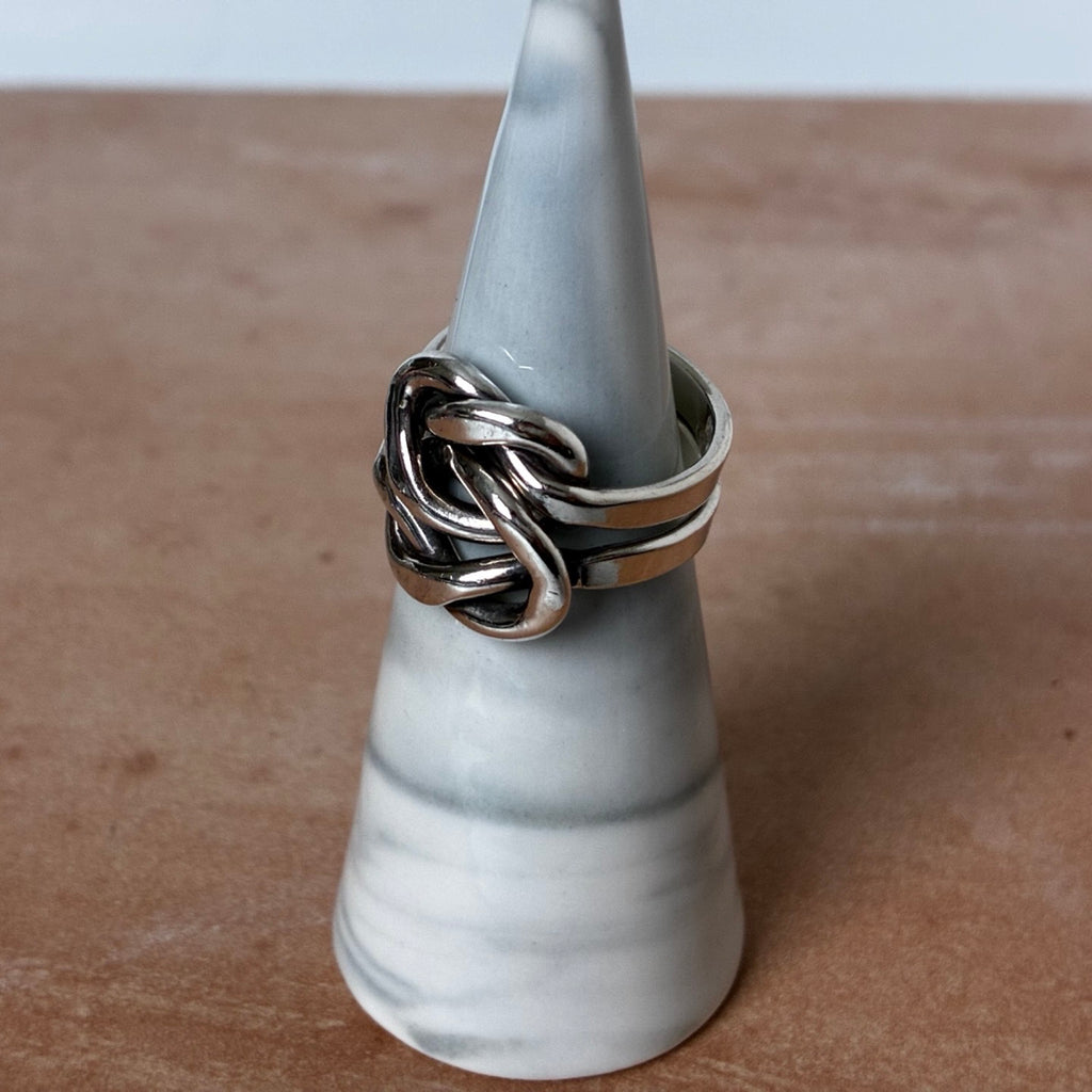 Sterling Interlocking Knot Double Band Ring Modernist Size 6.5