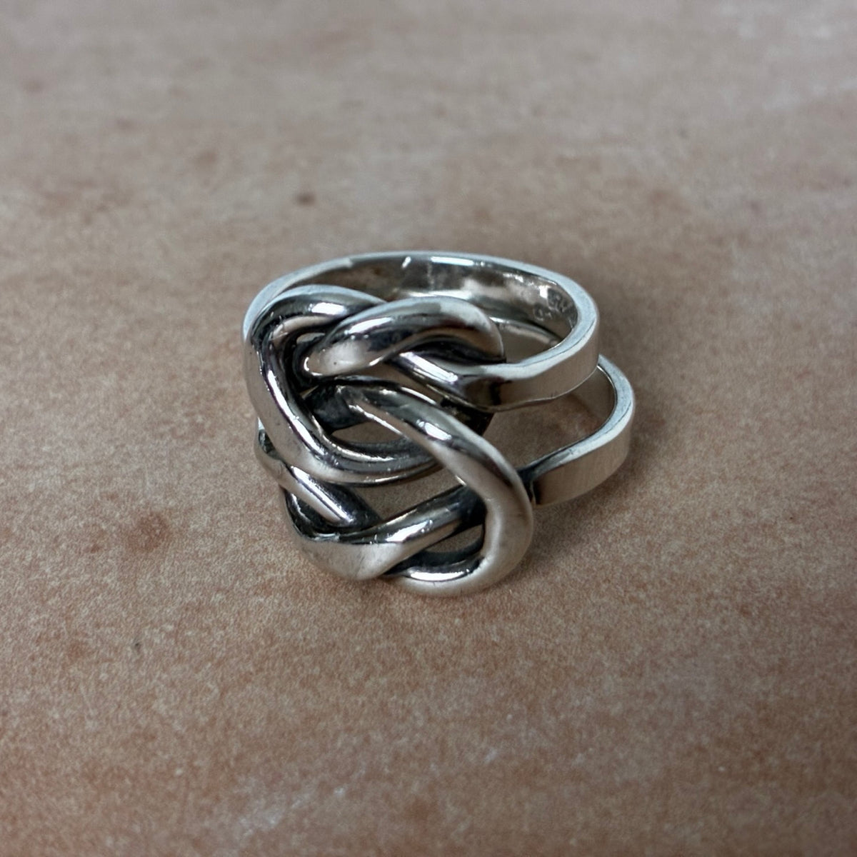 Sterling Interlocking Knot Double Band Ring Modernist Size 6.5