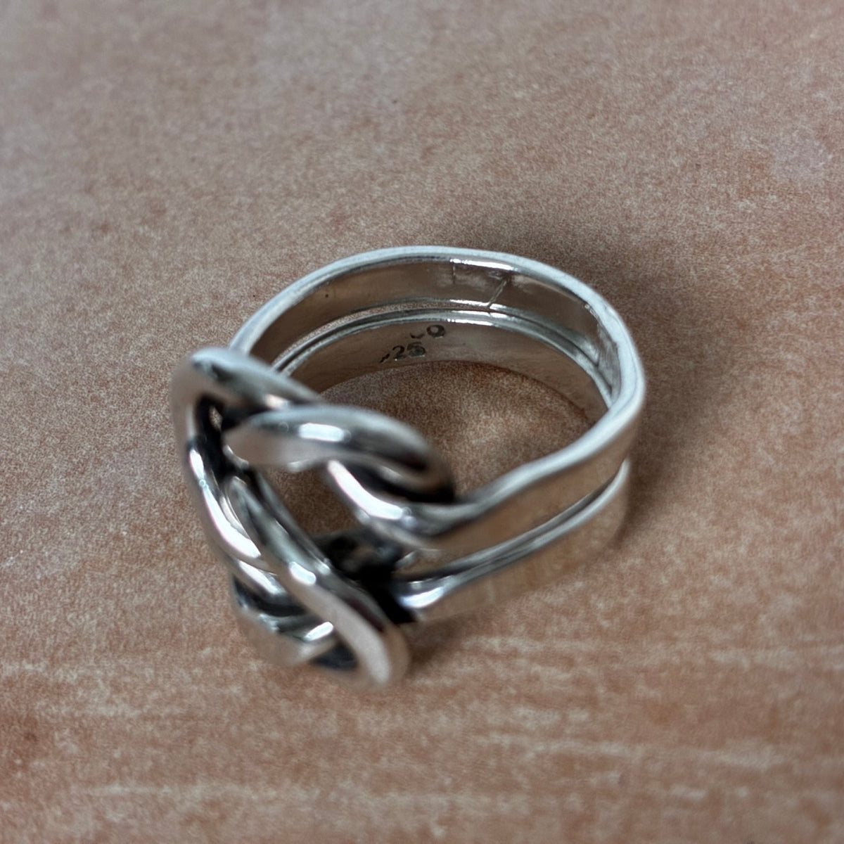 Sterling Interlocking Knot Double Band Ring Modernist Size 6.5