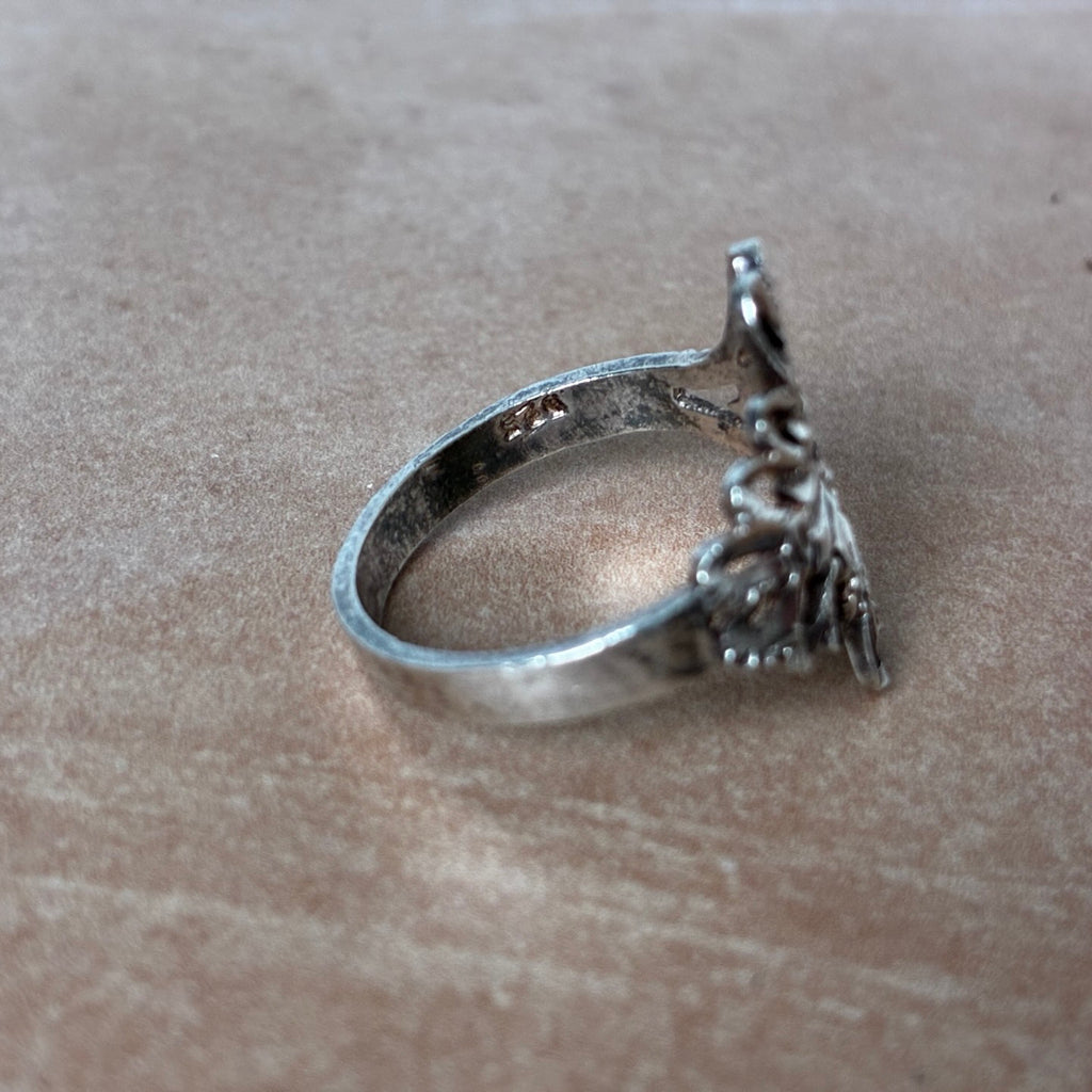 Sterling Silver Diamond Cut Openwork Fan Ring – Size 7