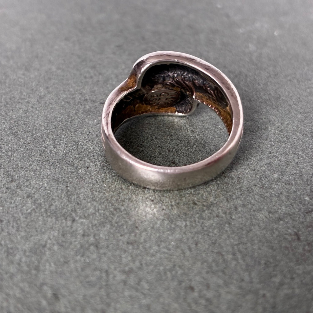 950 Silver 14K Gold Overlay Two-Tone Modernist Ring — Size 5.5