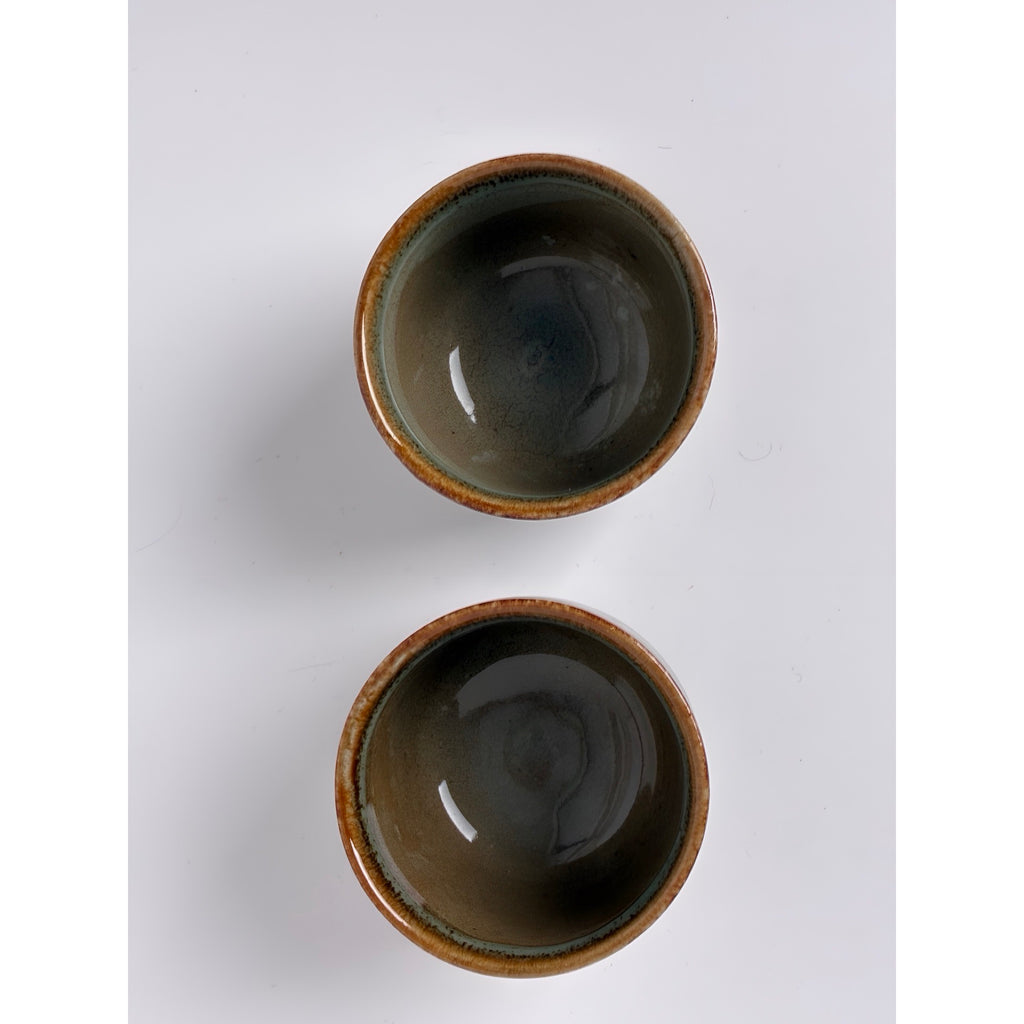 Vintage Japanese Studio Pottery Yunomi Tea Cups Pair in Wooden Box – Signed