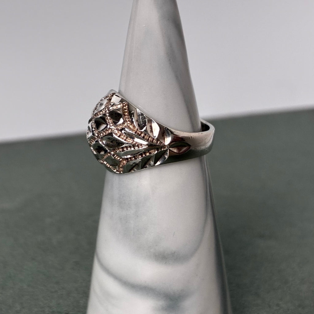 Sterling Diamond-Cut Domed Ring — Size 5.75