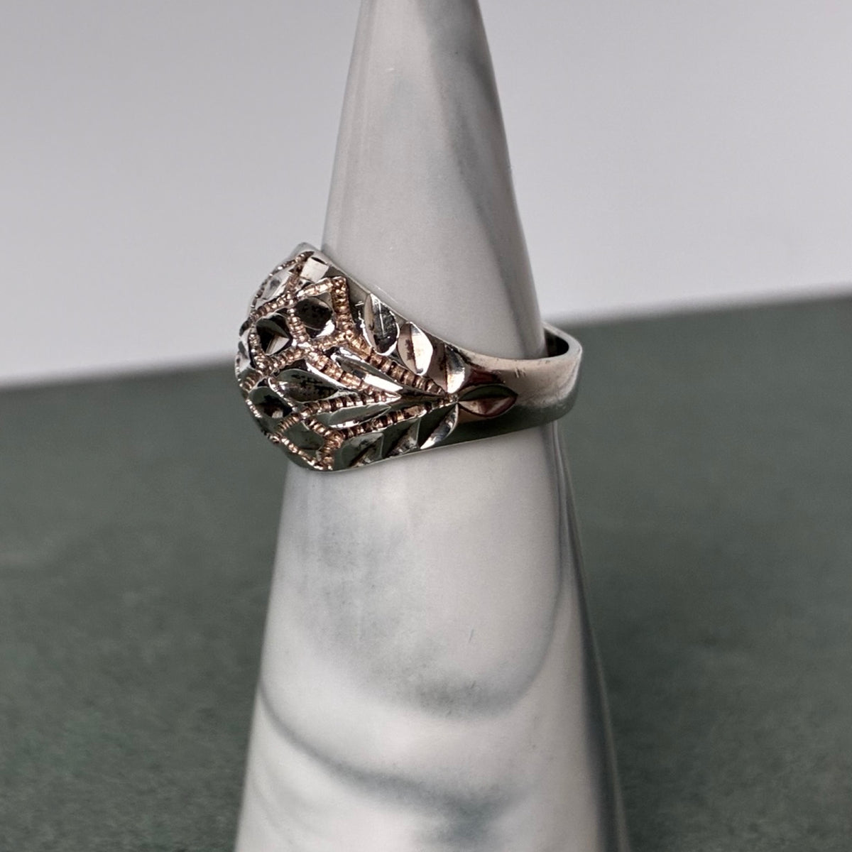 Sterling Diamond-Cut Domed Ring — Size 5.75