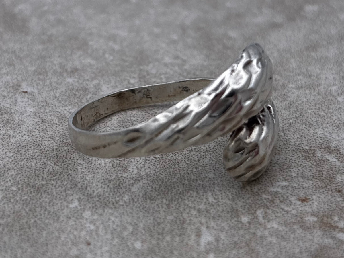 Sterling Modernist Textured Bypass Ring – Size 8.5