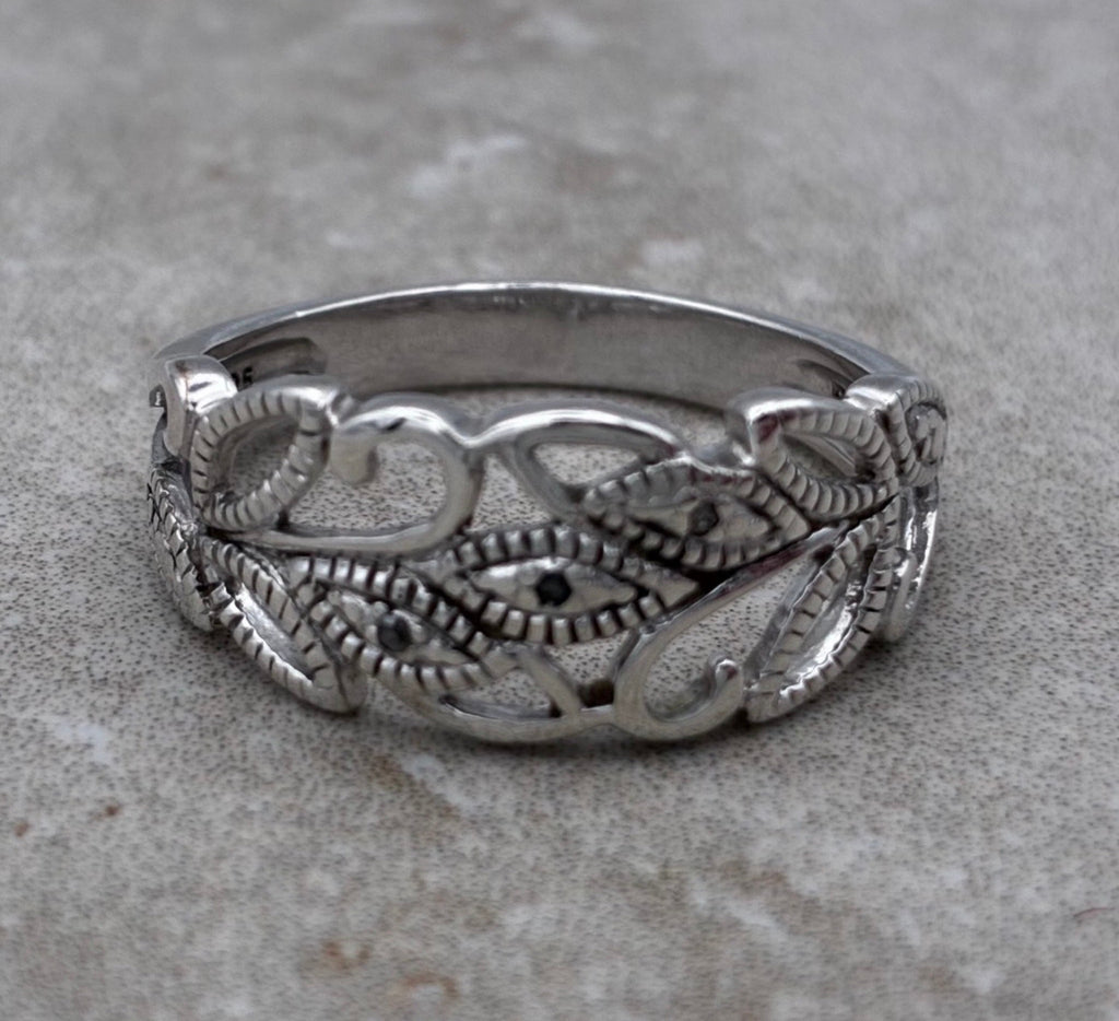 Sterling Evil Eye Scrollwork Ring — Size 9.5