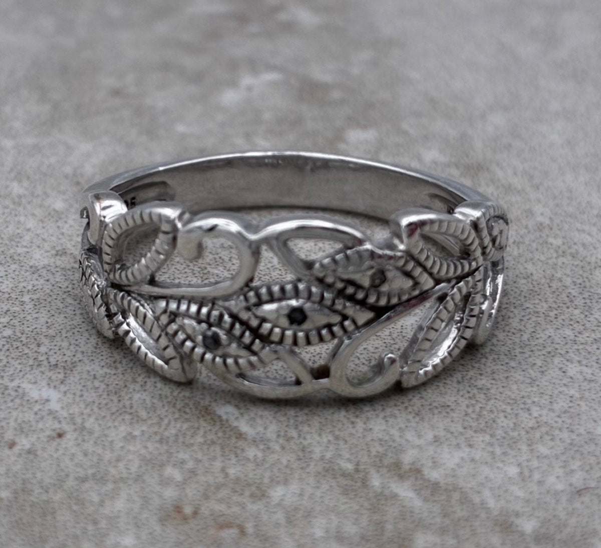 Sterling Evil Eye Scrollwork Ring — Size 9.5