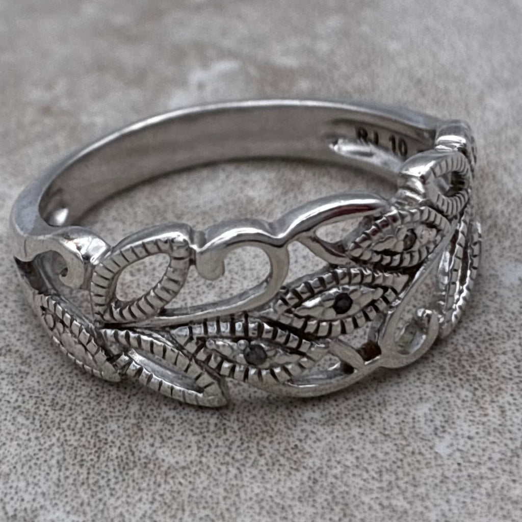 Sterling Evil Eye Scrollwork Ring — Size 9.5