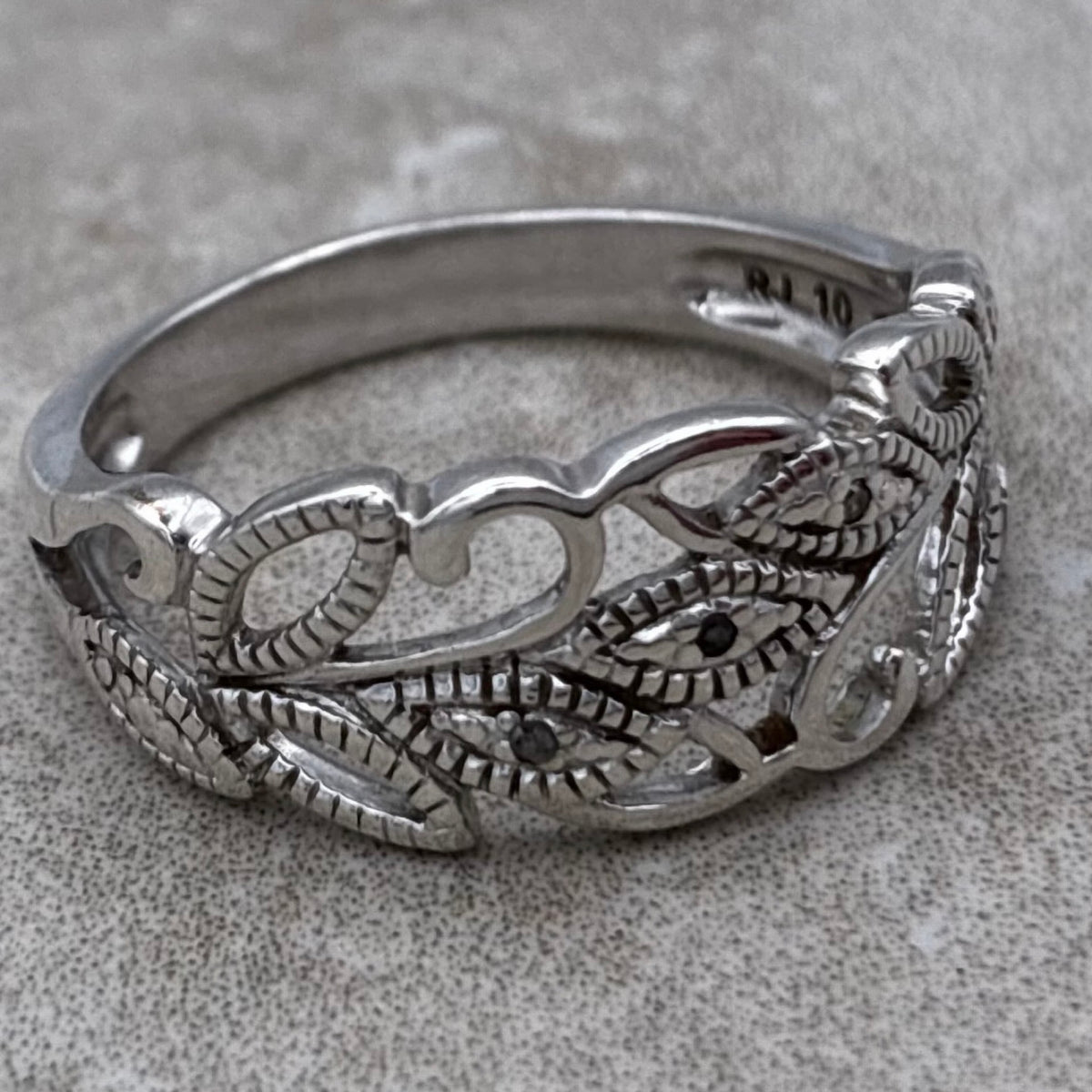 Sterling Evil Eye Scrollwork Ring — Size 9.5