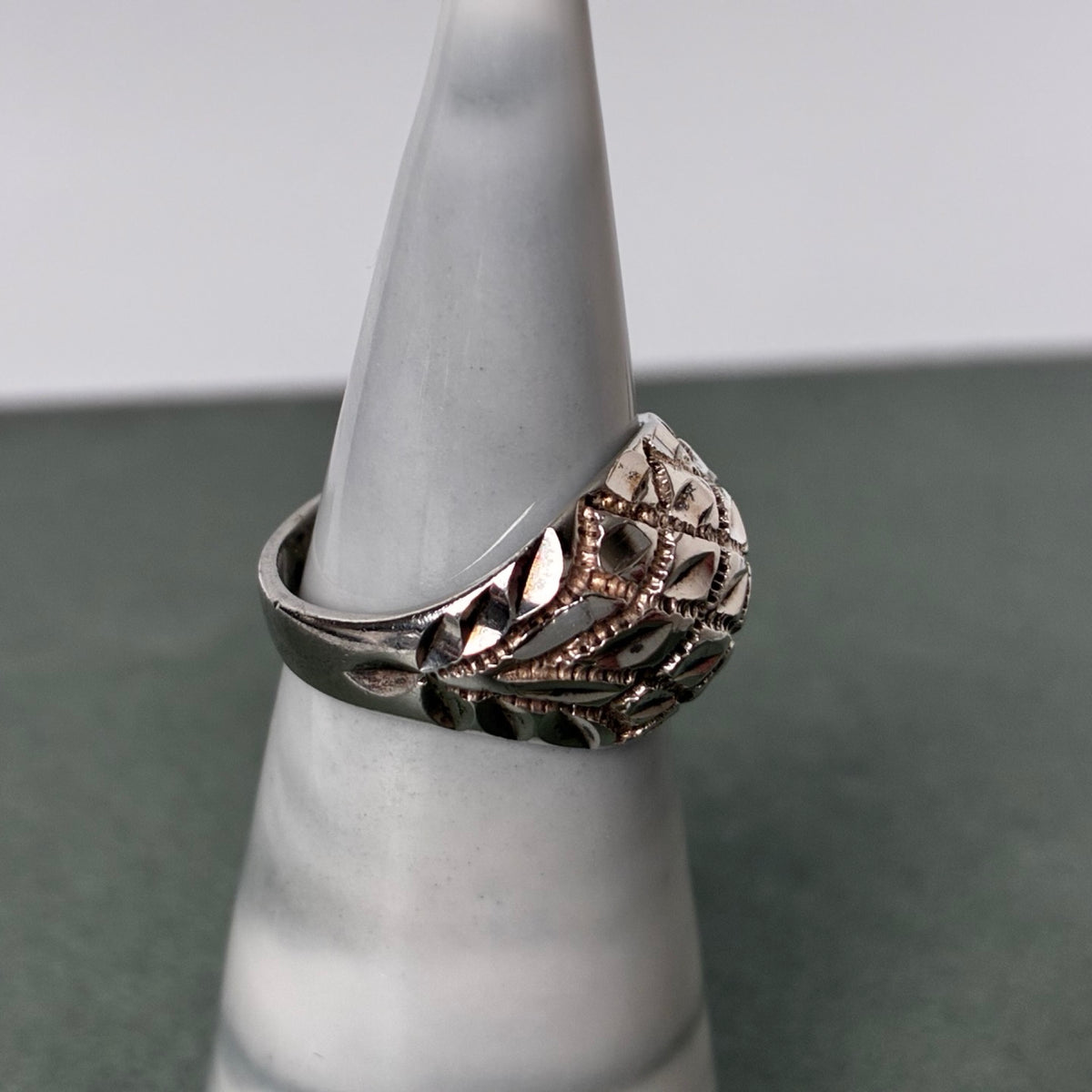Sterling Diamond-Cut Domed Ring — Size 5.75