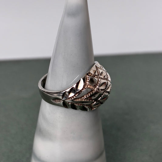 Sterling Diamond-Cut Domed Ring — Size 5.75