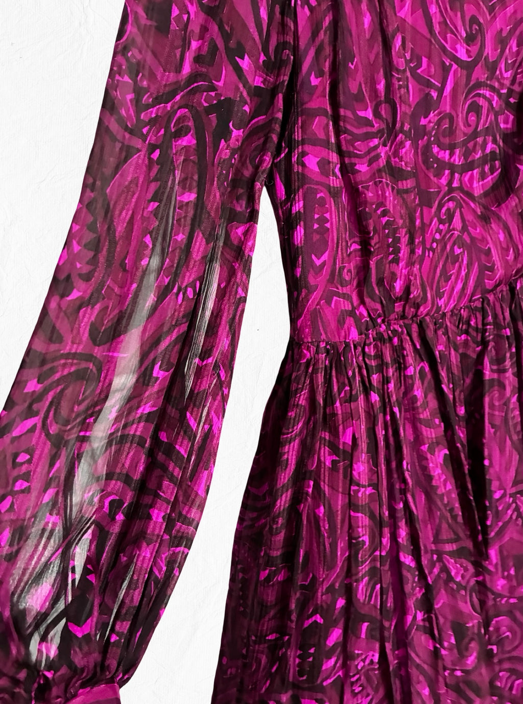 Archival Pauline Trigère for I. Magnin Magenta Paisley Pleated Midi Dress