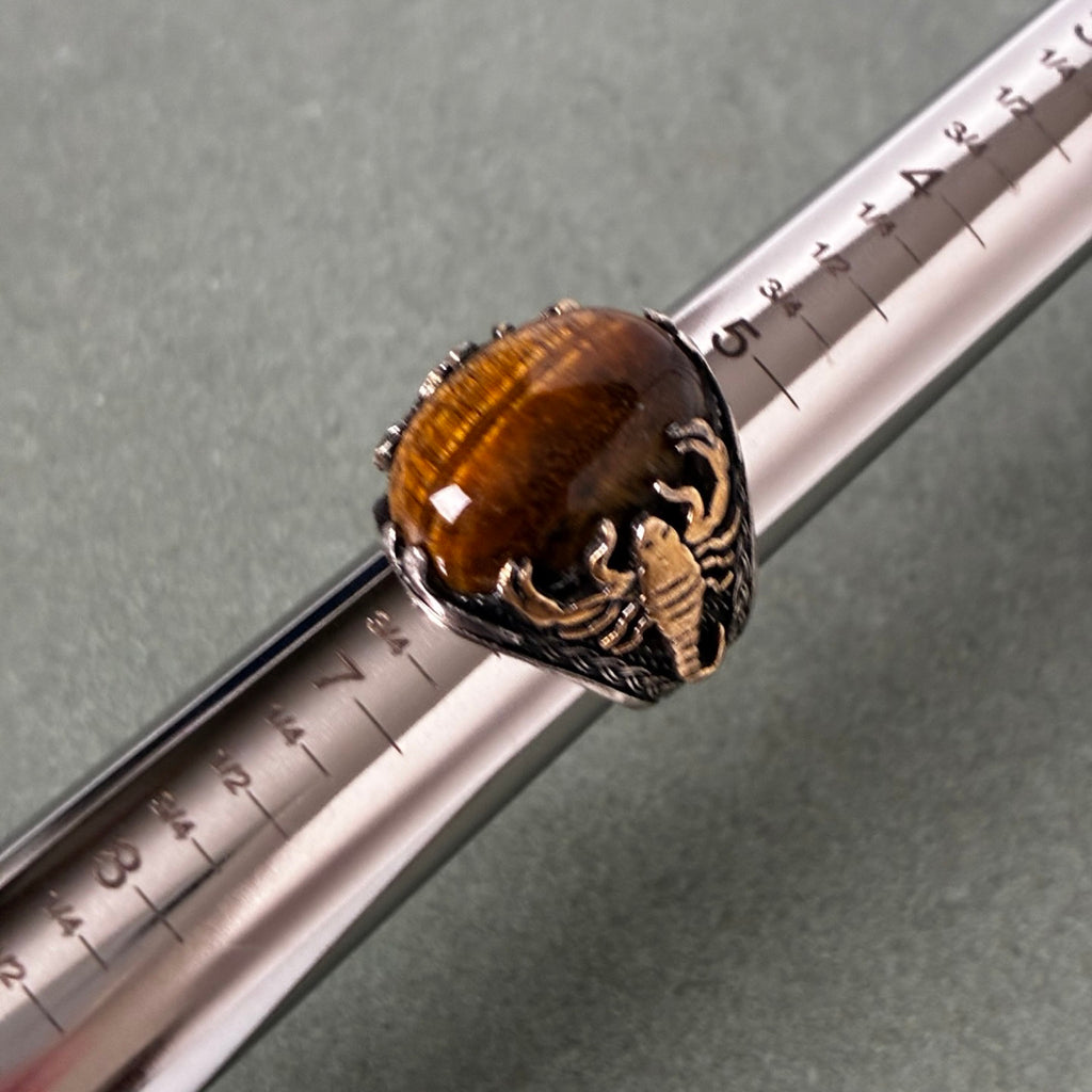 Sterling Tiger’s Eye Scorpion Statement Ring - Size 7-7.5