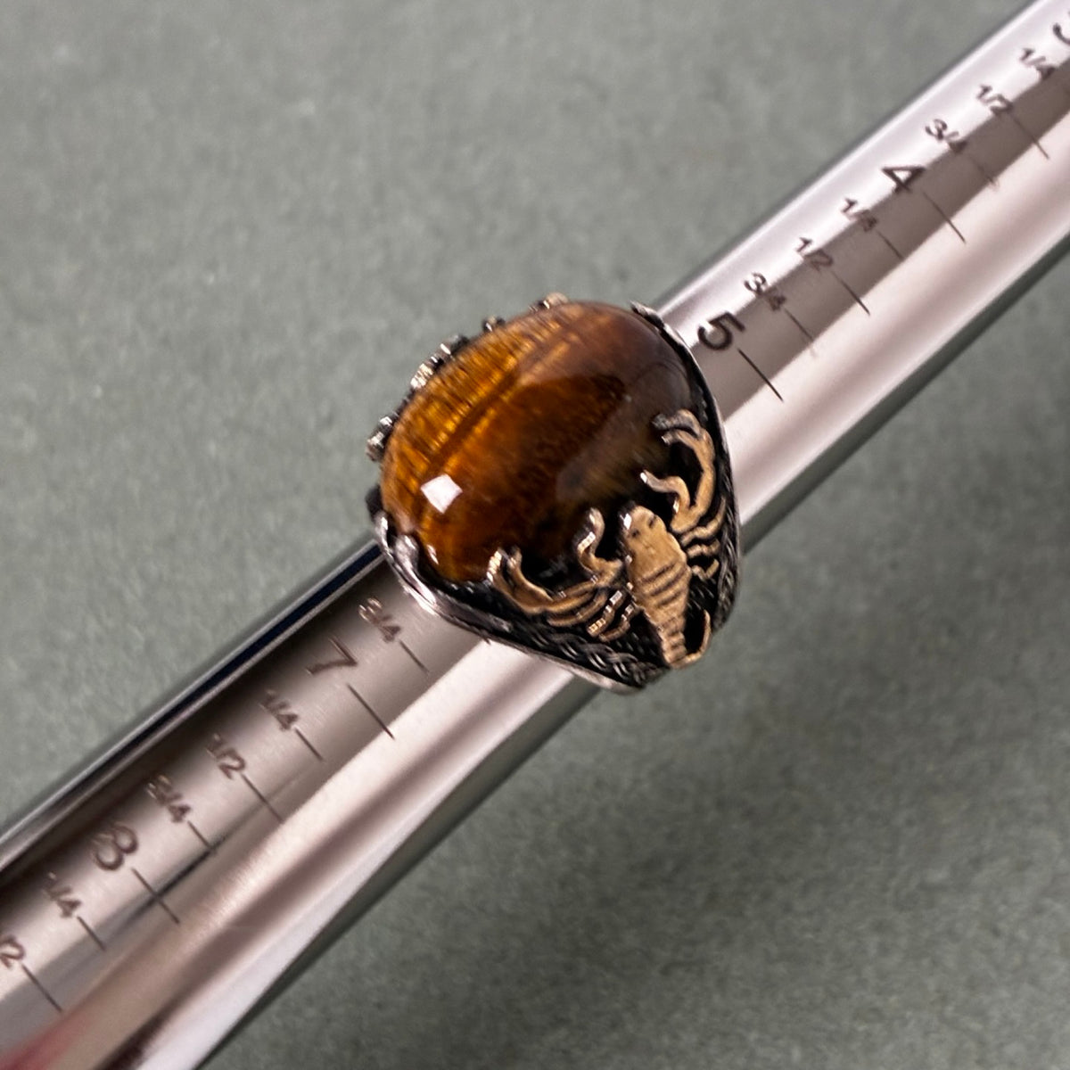 Sterling Tiger’s Eye Scorpion Statement Ring - Size 7-7.5