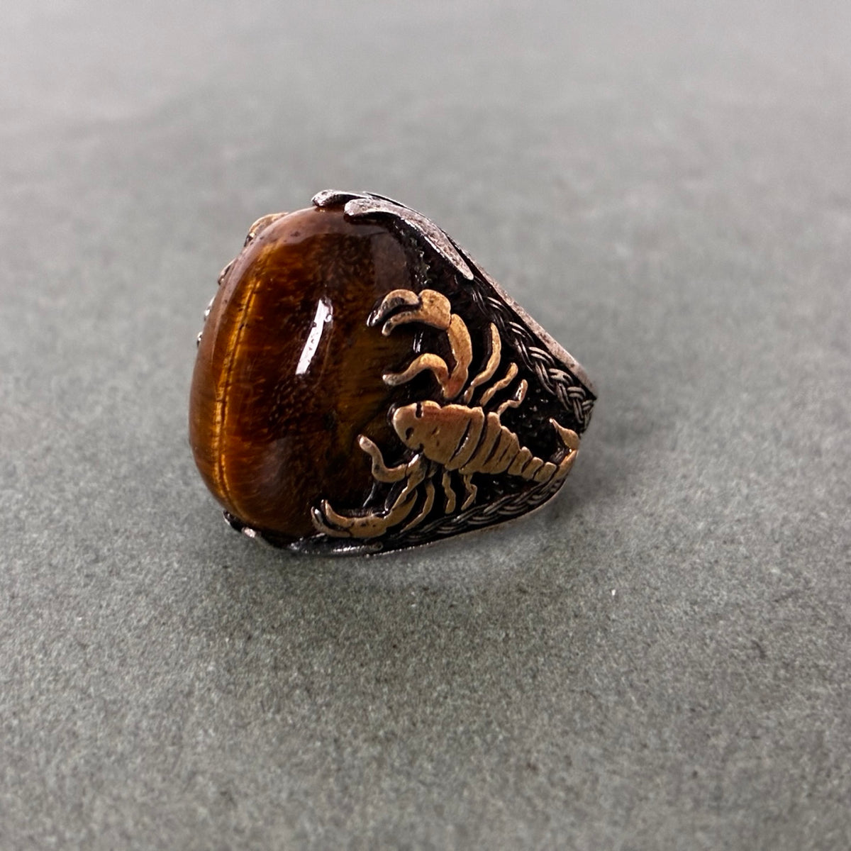Sterling Tiger’s Eye Scorpion Statement Ring - Size 7-7.5