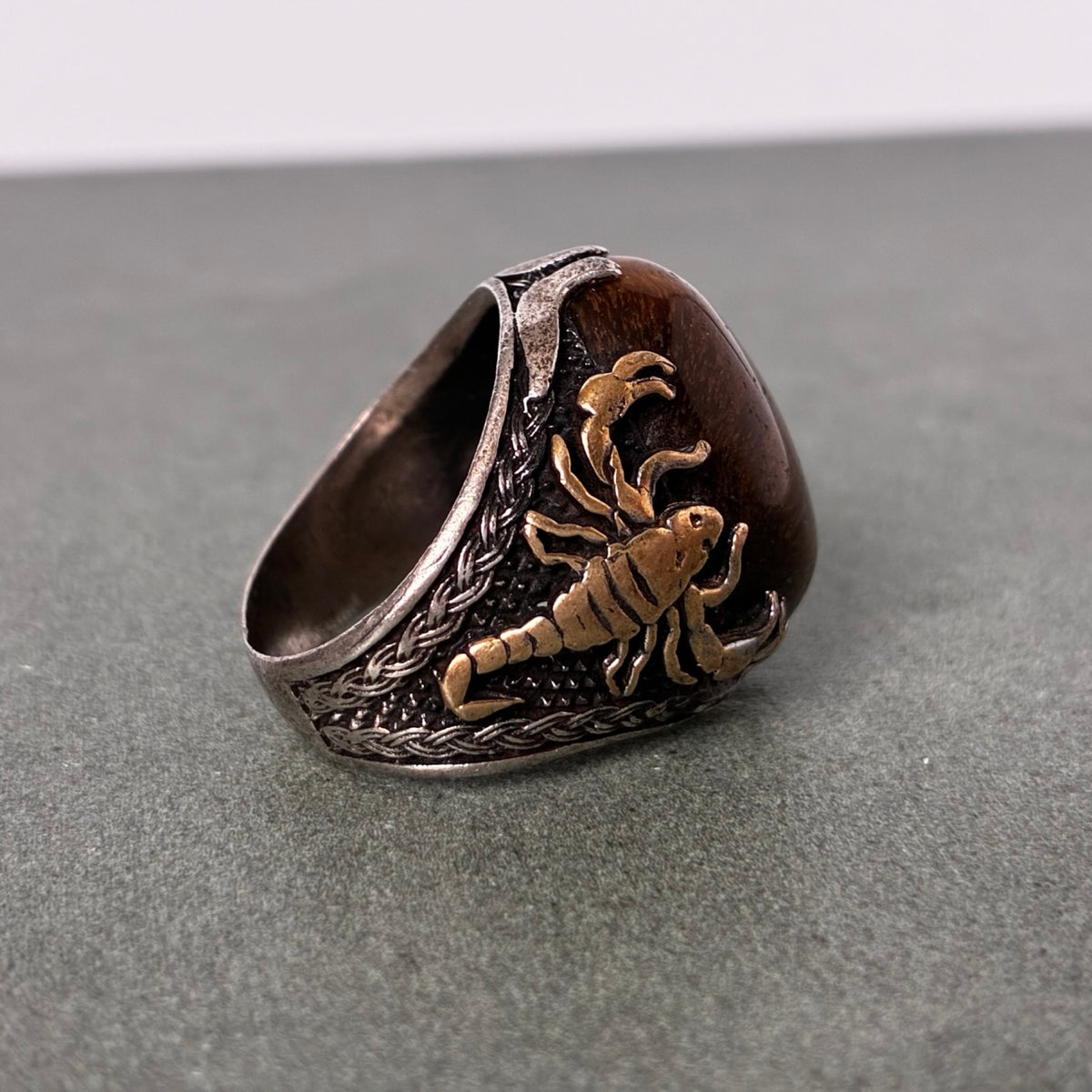 Sterling Tiger’s Eye Scorpion Statement Ring - Size 7-7.5