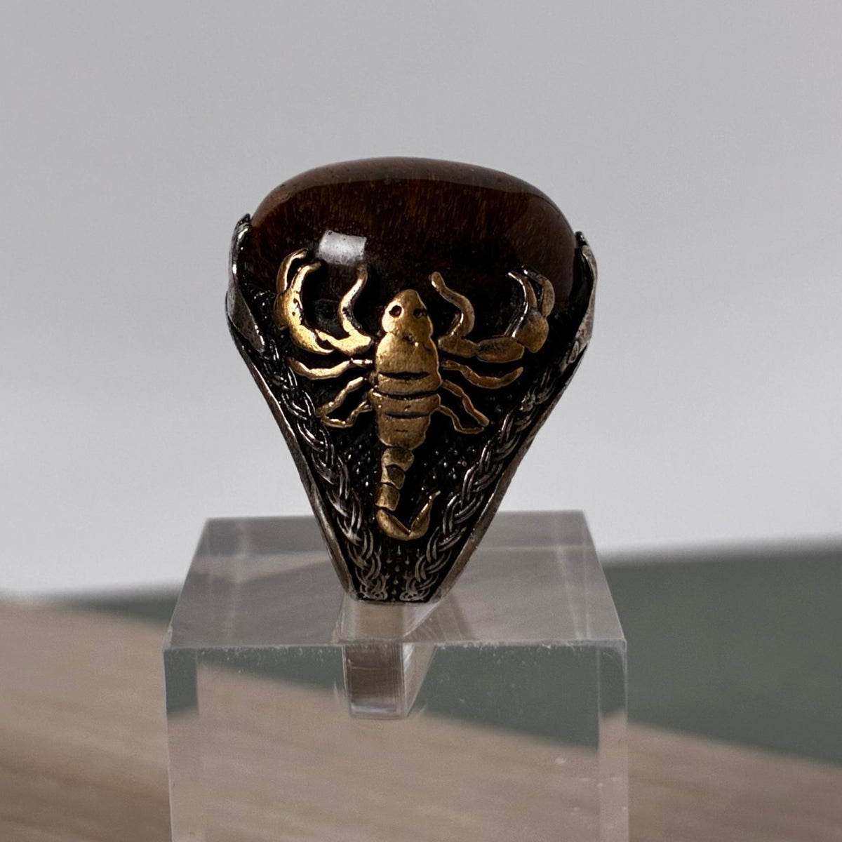 Sterling Tiger’s Eye Scorpion Statement Ring - Size 7-7.5