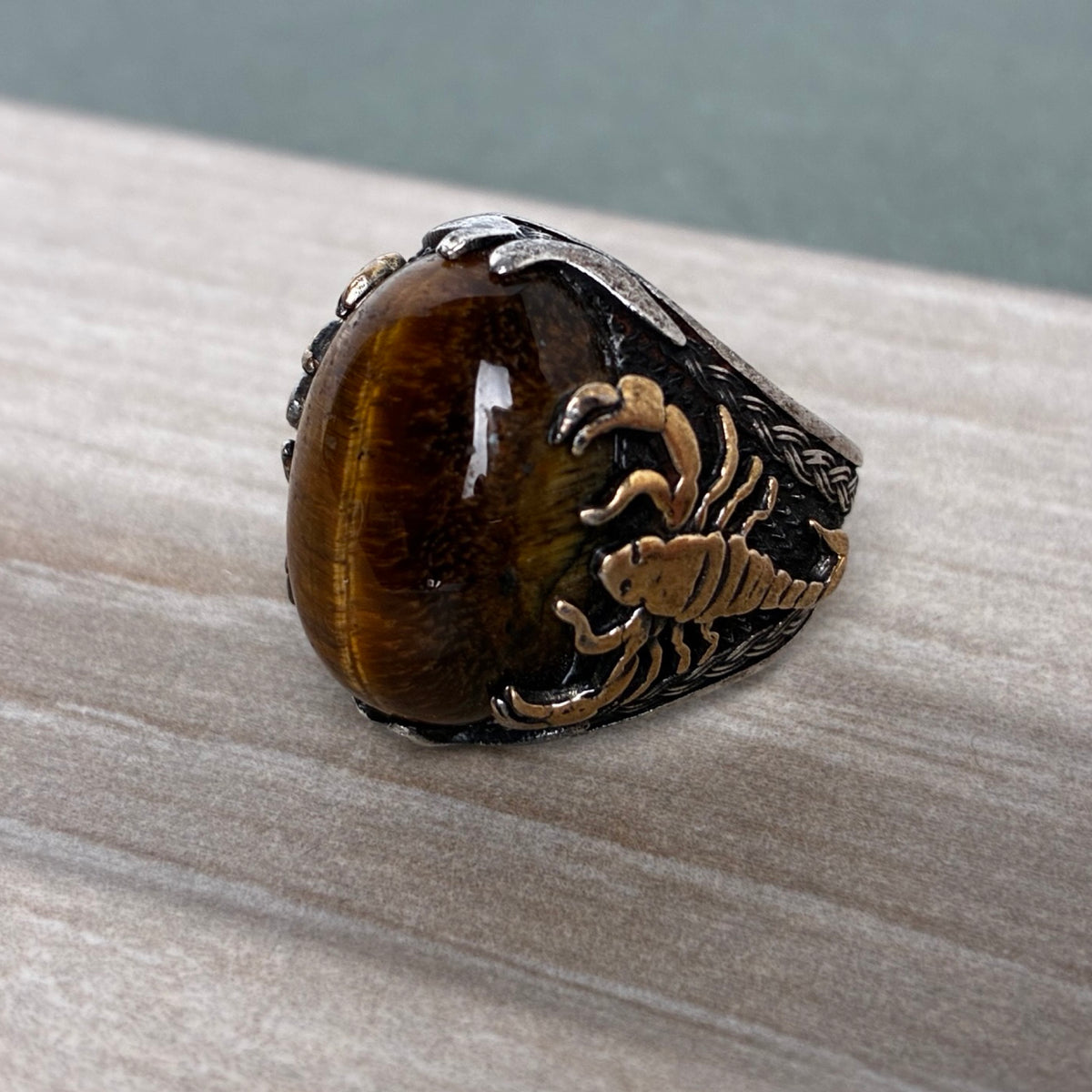 Sterling Tiger’s Eye Scorpion Statement Ring - Size 7-7.5