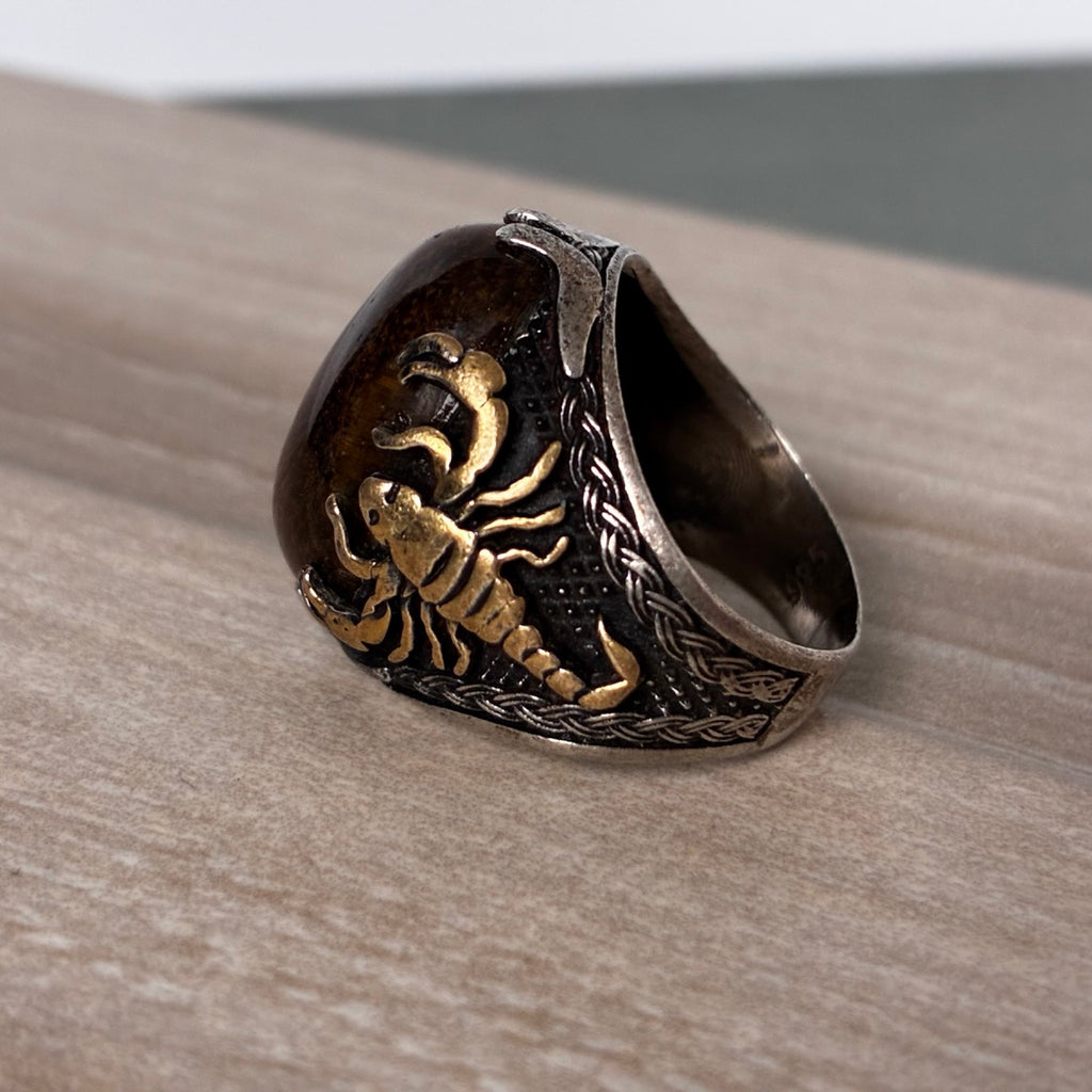Sterling Tiger’s Eye Scorpion Statement Ring - Size 7-7.5