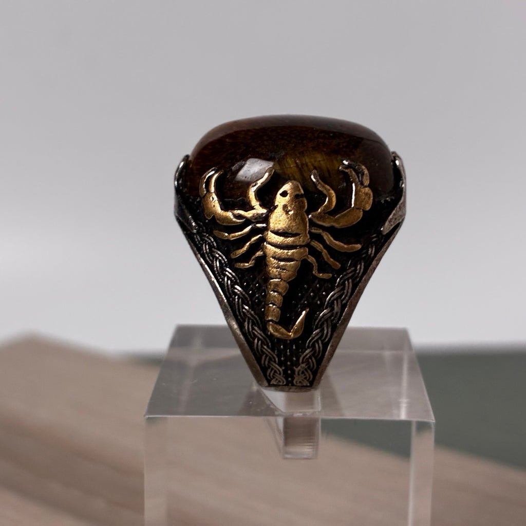 Sterling Tiger’s Eye Scorpion Statement Ring - Size 7-7.5