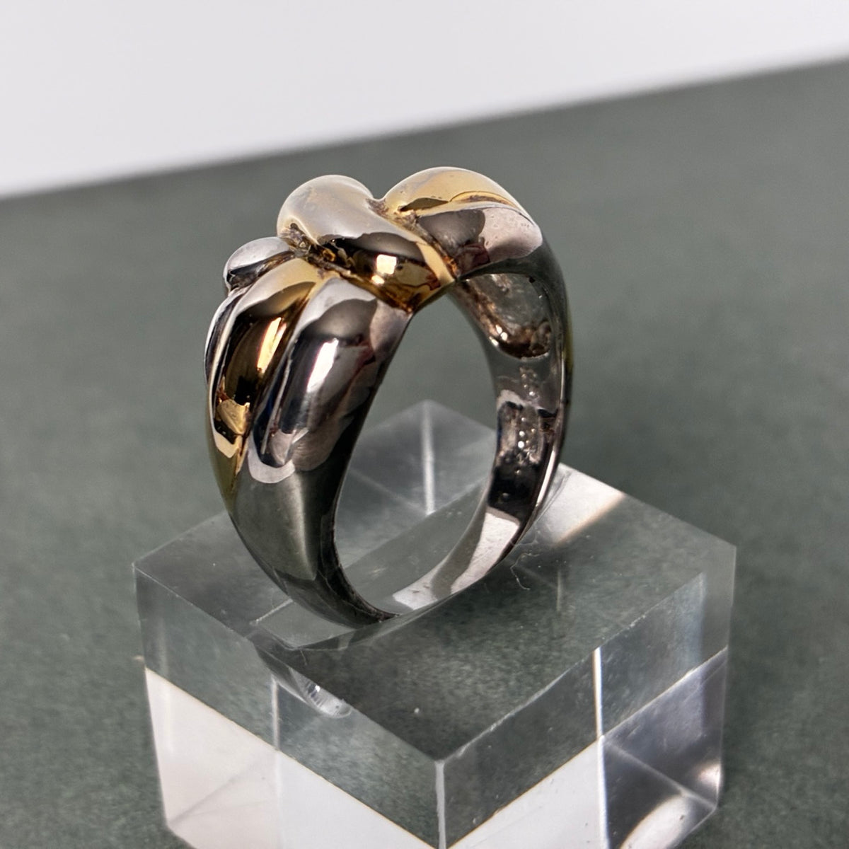 Sterling Two-Tone Sculptural Knot Statement Ring — Size 9