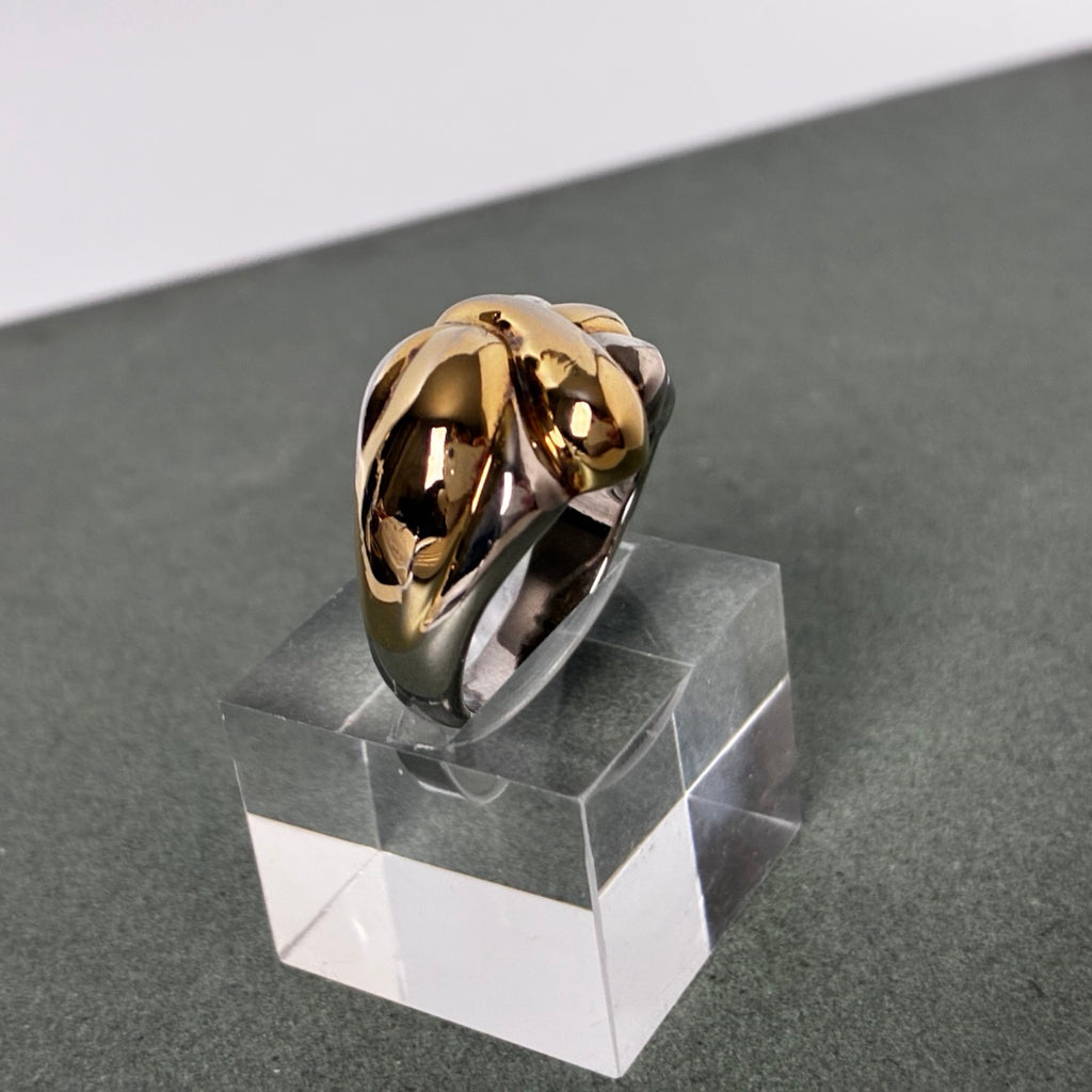 Sterling Two-Tone Sculptural Knot Statement Ring — Size 9