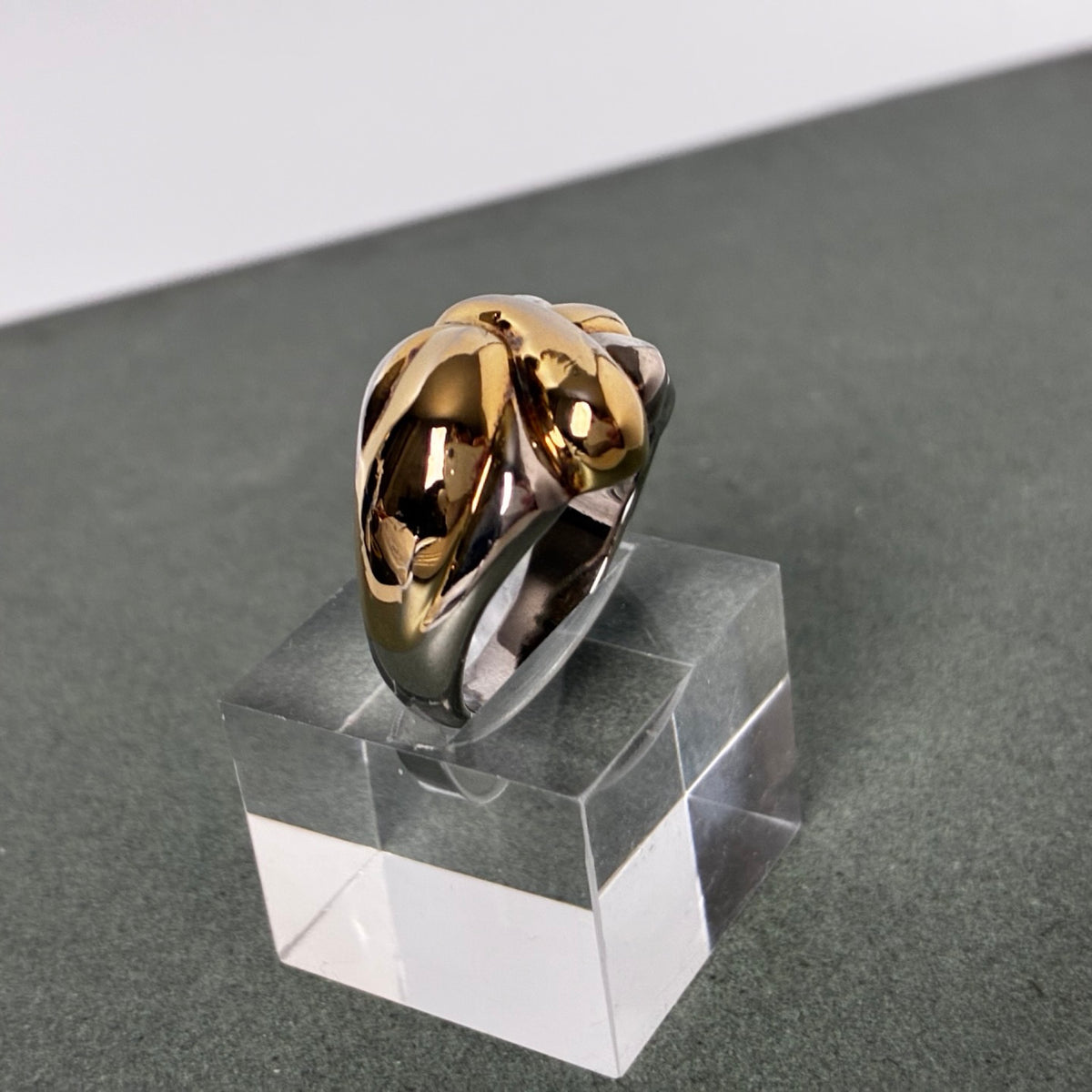 Sterling Two-Tone Sculptural Knot Statement Ring — Size 9