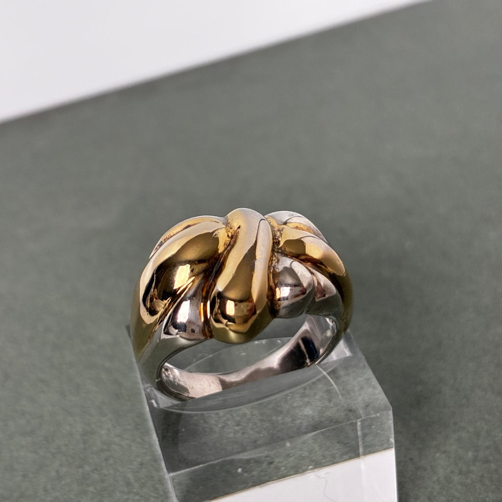 Sterling Two-Tone Sculptural Knot Statement Ring — Size 9