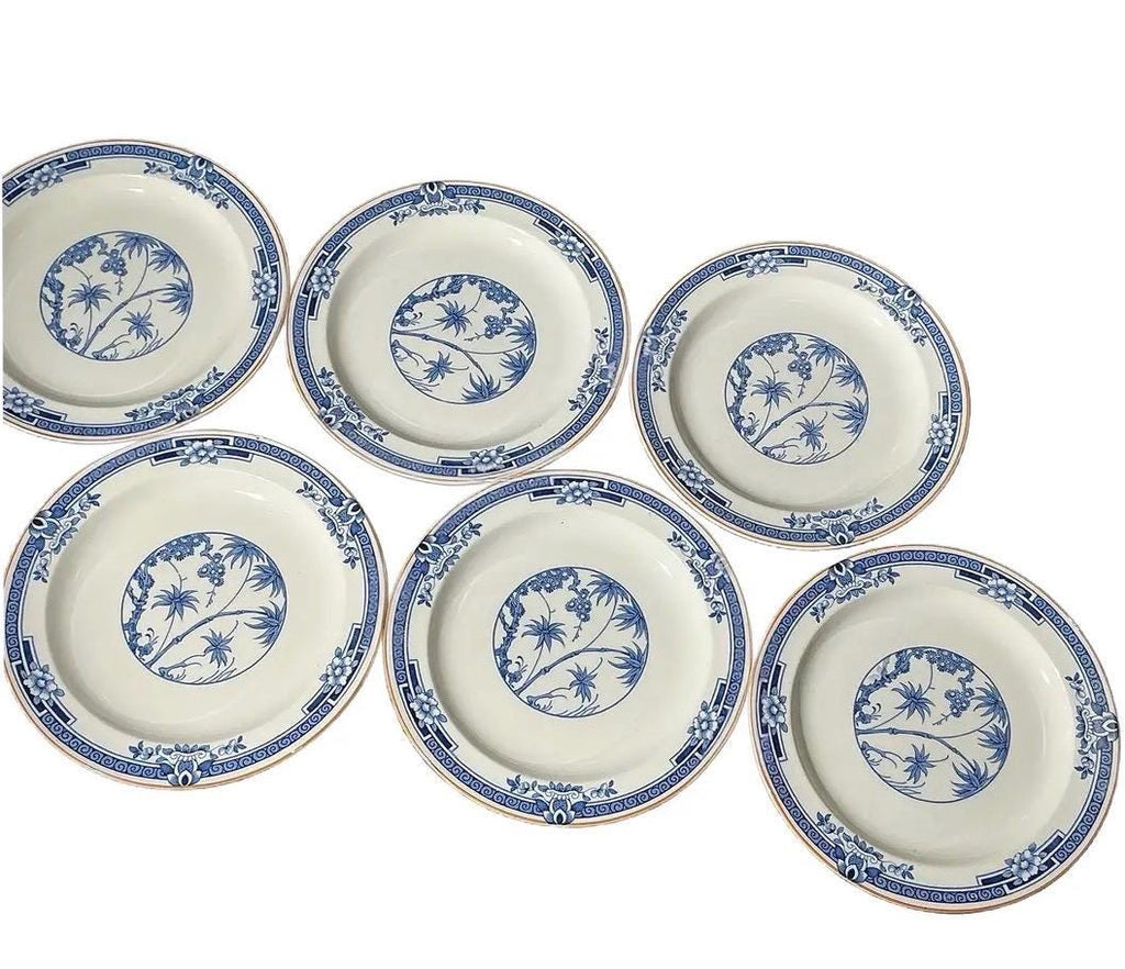 Set of 6 Wood & Sons Kenya Plates | Blue White English Transferware Tableware