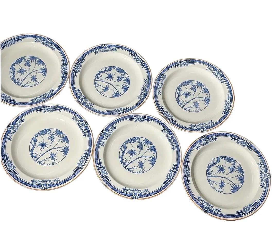 Set of 6 Wood & Sons Kenya Plates | Blue White English Transferware Tableware