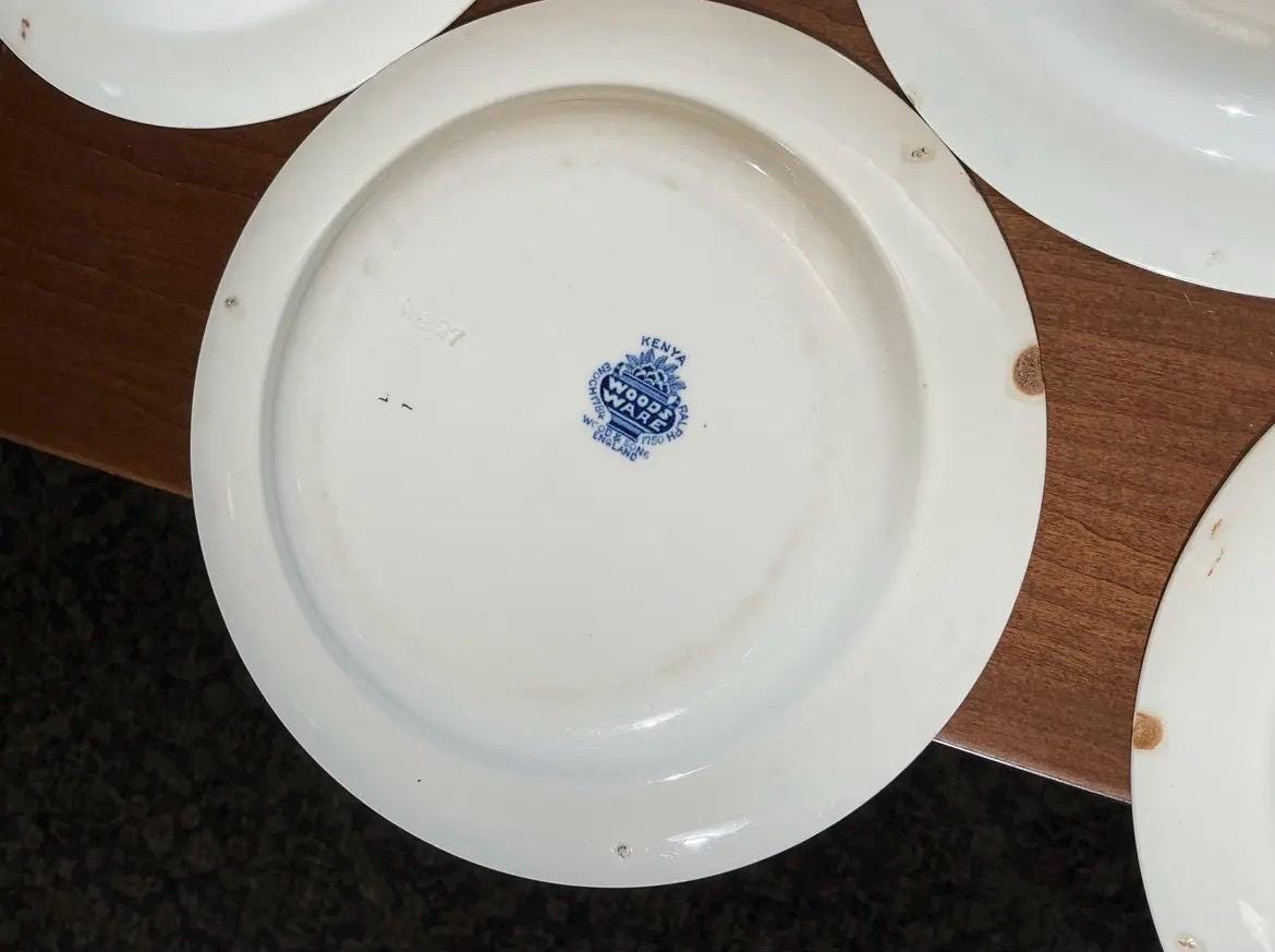 Set of 6 Wood & Sons Kenya Plates | Blue White English Transferware Tableware