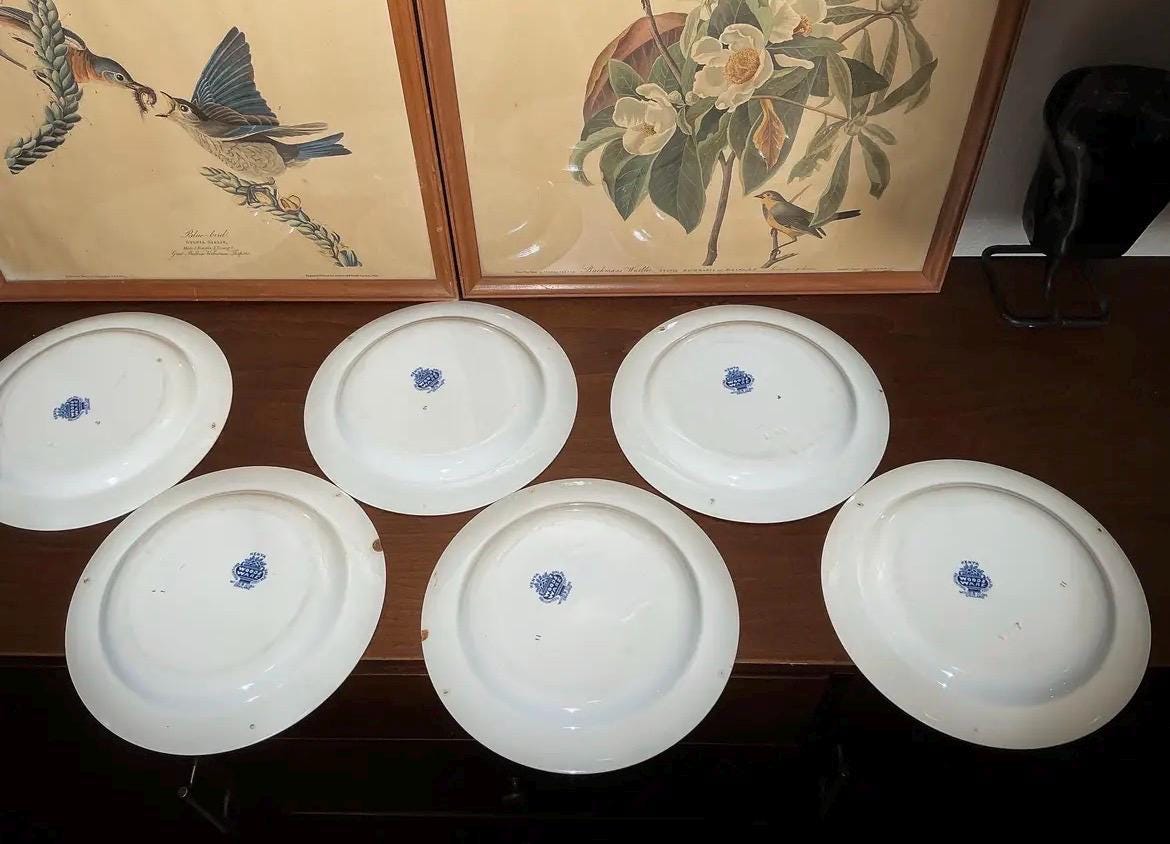 Set of 6 Wood & Sons Kenya Plates | Blue White English Transferware Tableware