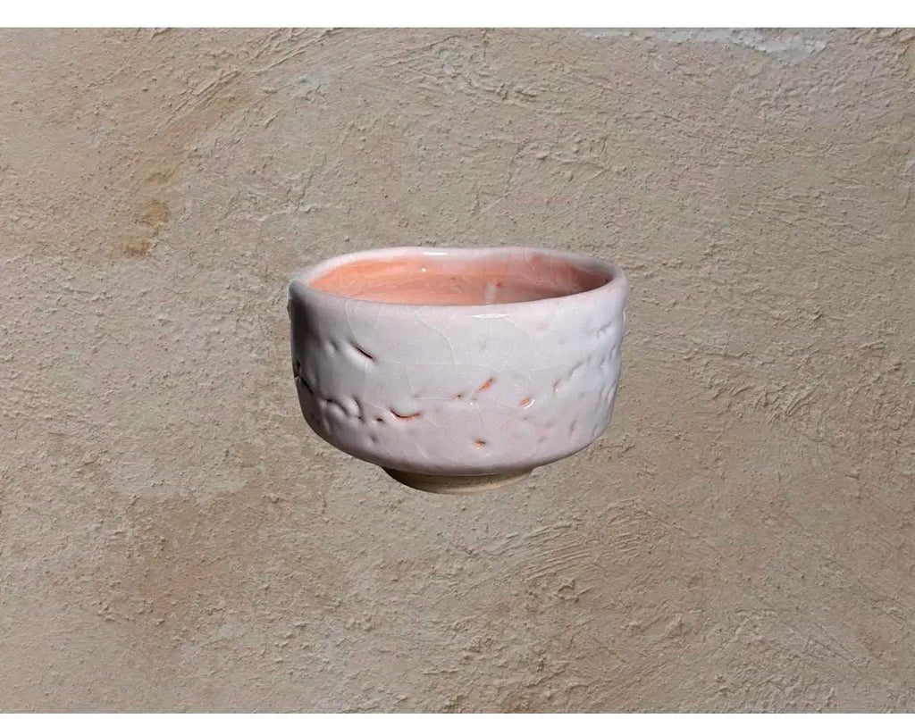 Vintage Japanese Studio Pottery Chawan Tea Bowl | Ivory Blush Crackle Glaze Wabi Sabi