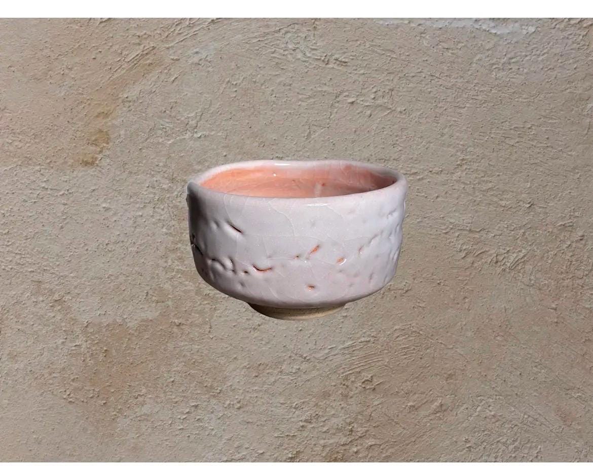 Vintage Japanese Studio Pottery Chawan Tea Bowl | Ivory Blush Crackle Glaze Wabi Sabi