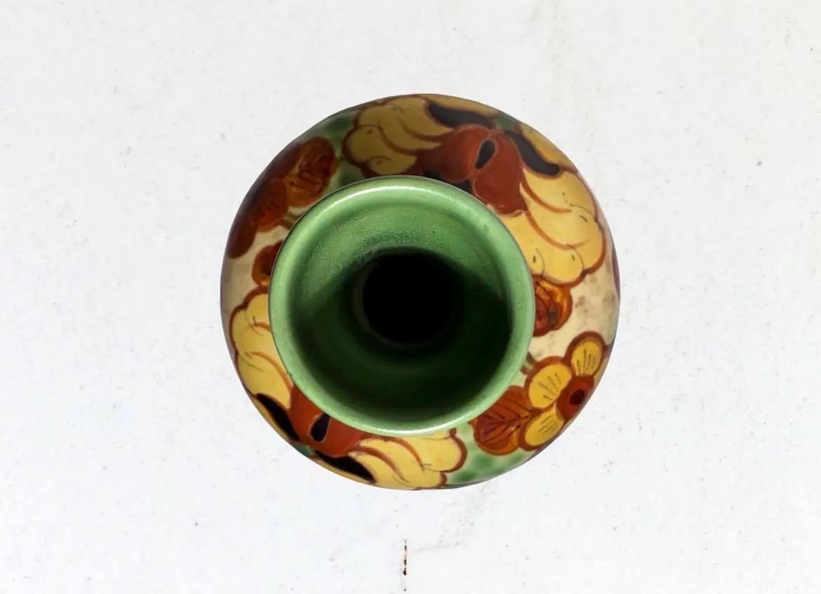 Signed Regina Gouda Holland Hand Painted Vase | Borodi Pattern MCM Dutch Ceramic