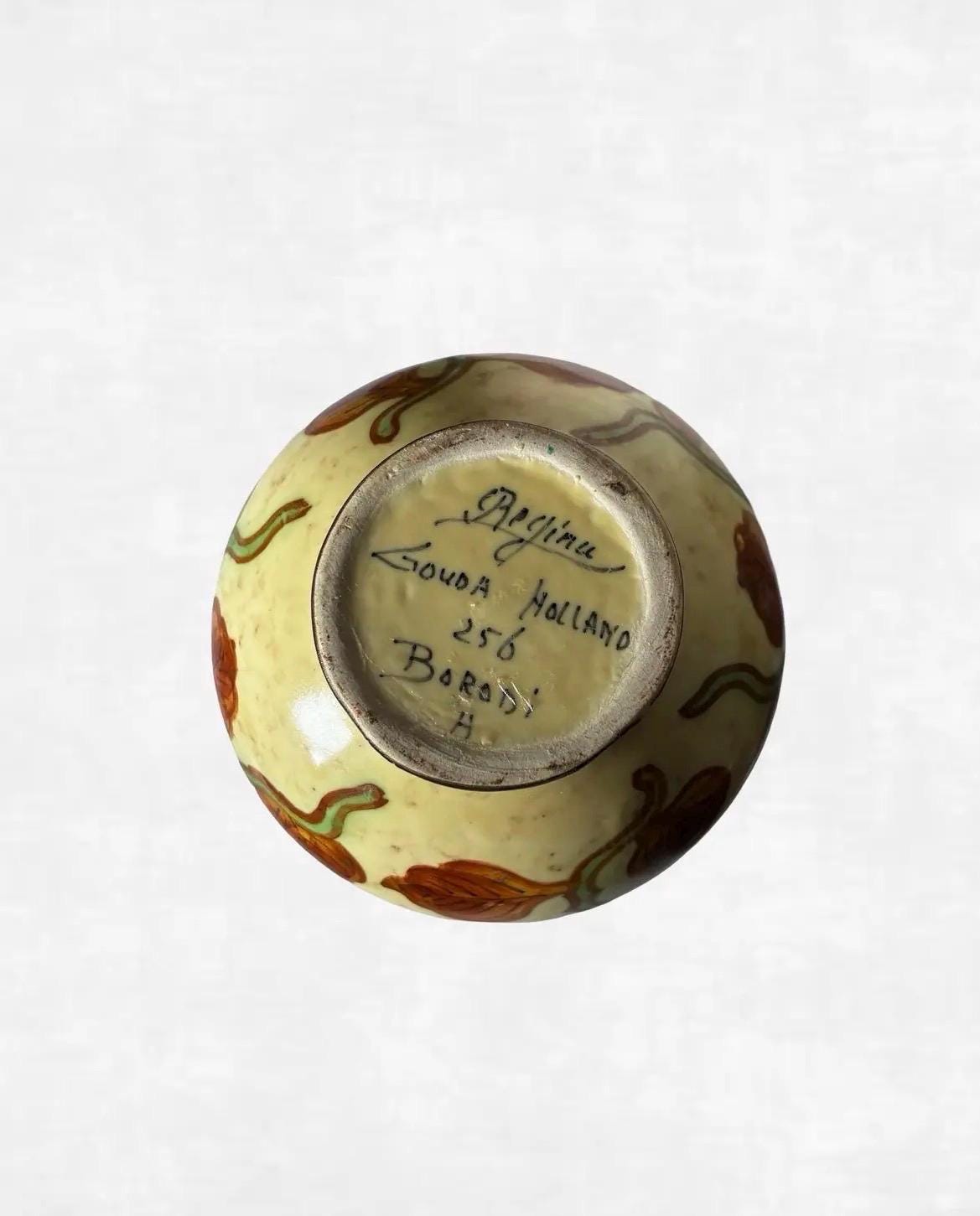 Signed Regina Gouda Holland Hand Painted Vase | Borodi Pattern MCM Dutch Ceramic