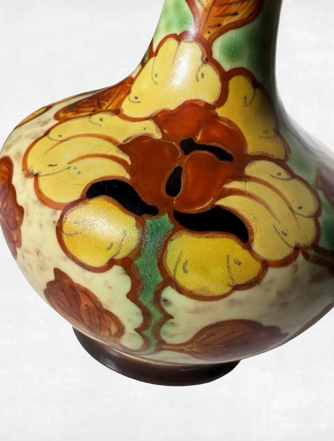 Signed Regina Gouda Holland Hand Painted Vase | Borodi Pattern MCM Dutch Ceramic