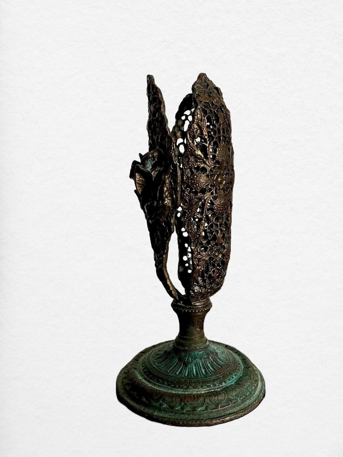 Vintage Art Nouveau Openwork Metal Candlestick Holder | Bronze Finish Floral Candleholder | Gothic Cottage Decor