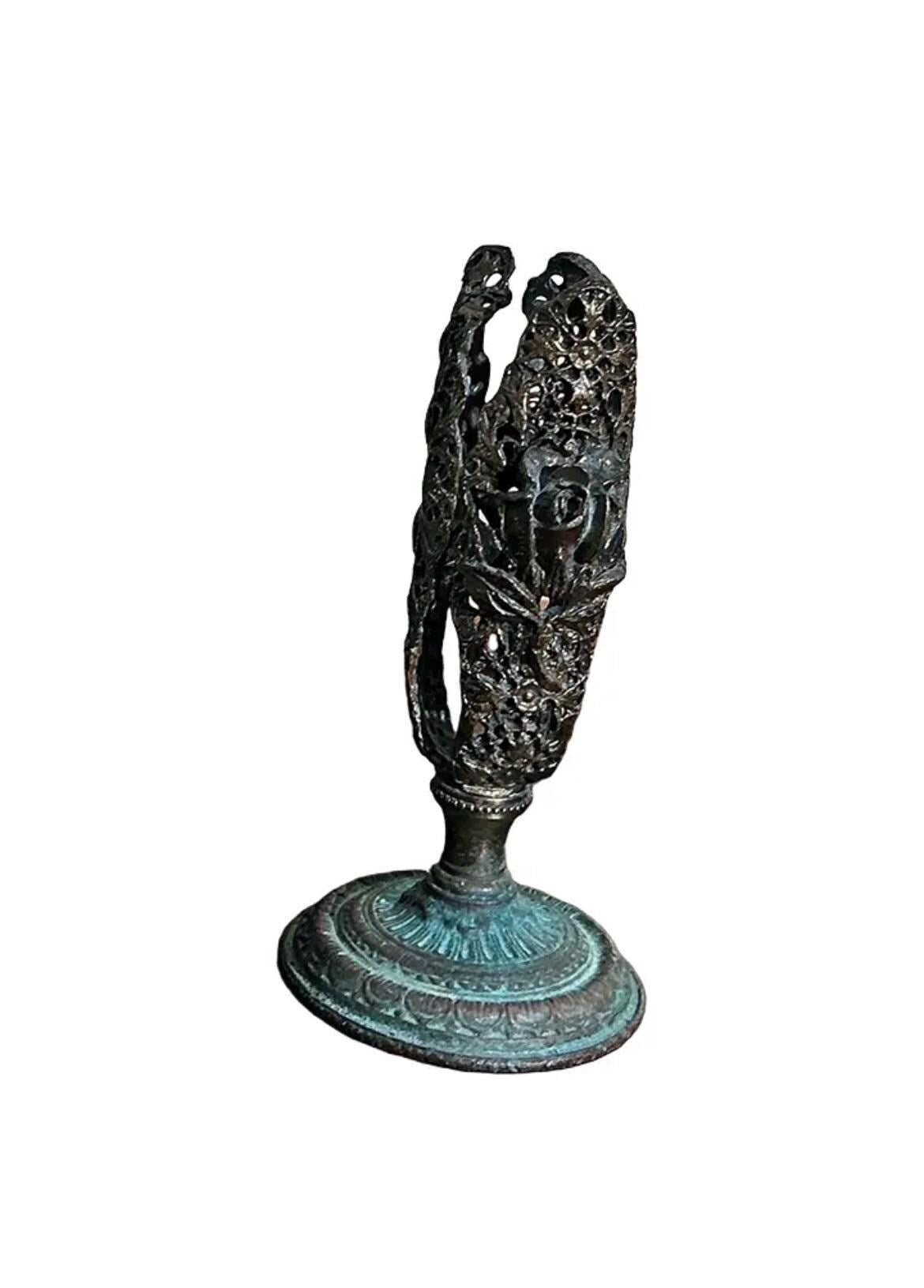 Vintage Art Nouveau Openwork Metal Candlestick Holder | Bronze Finish Floral Candleholder | Gothic Cottage Decor