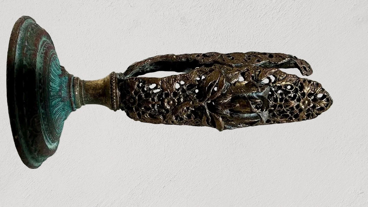 Vintage Art Nouveau Openwork Metal Candlestick Holder | Bronze Finish Floral Candleholder | Gothic Cottage Decor