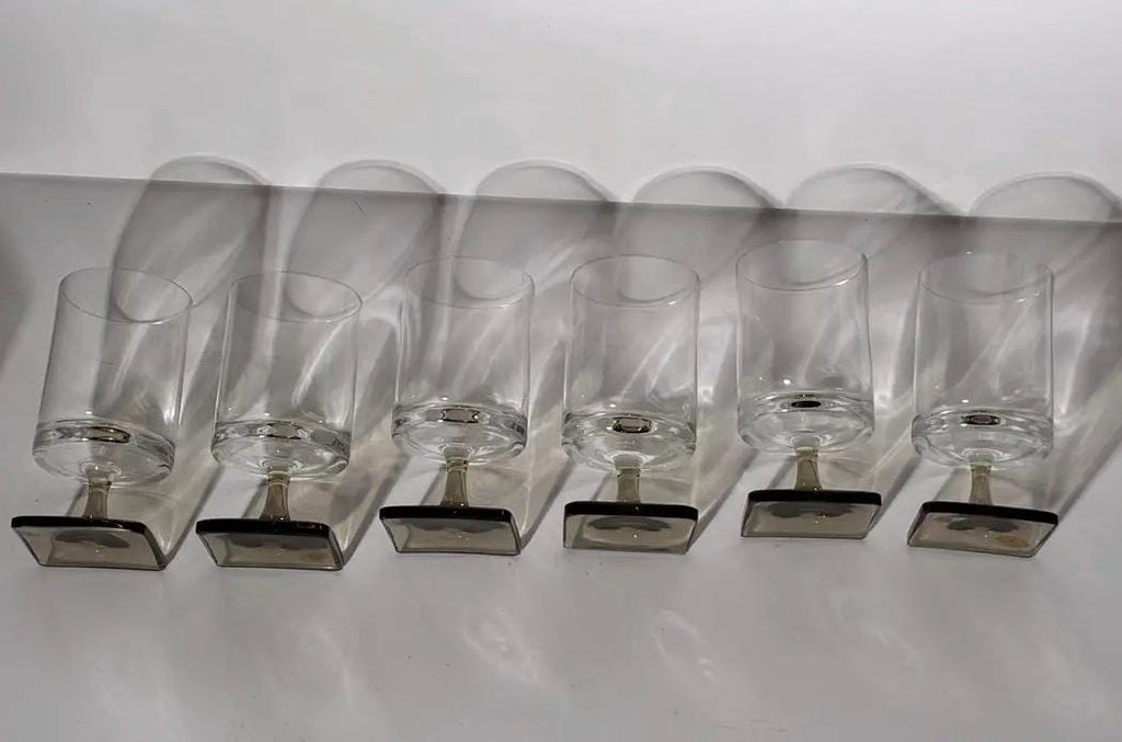Rosenthal Germany Studio Linie Linear Smoke Crystal Glasses MCM Barware Set - 12