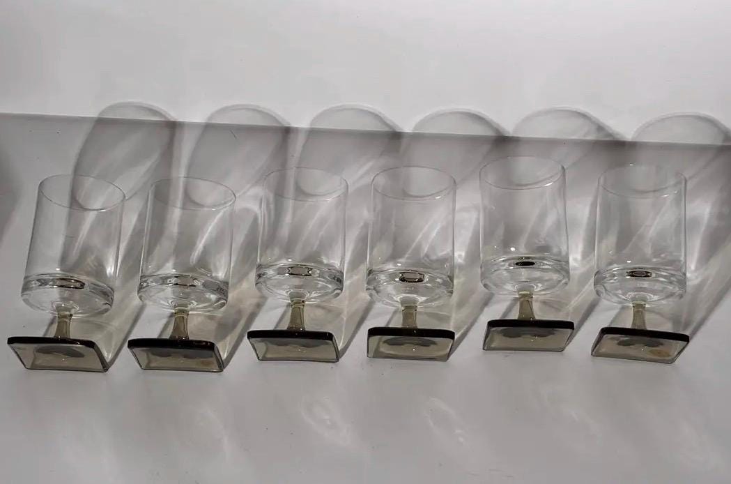 Rosenthal Germany Studio Linie Linear Smoke Crystal Glasses MCM Barware Set - 12