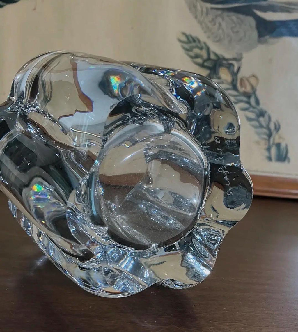 Signed Orrefors Swedish Crystal Sculptural Votive Candle Holder | Mid Century Modern Scandinavian Glass