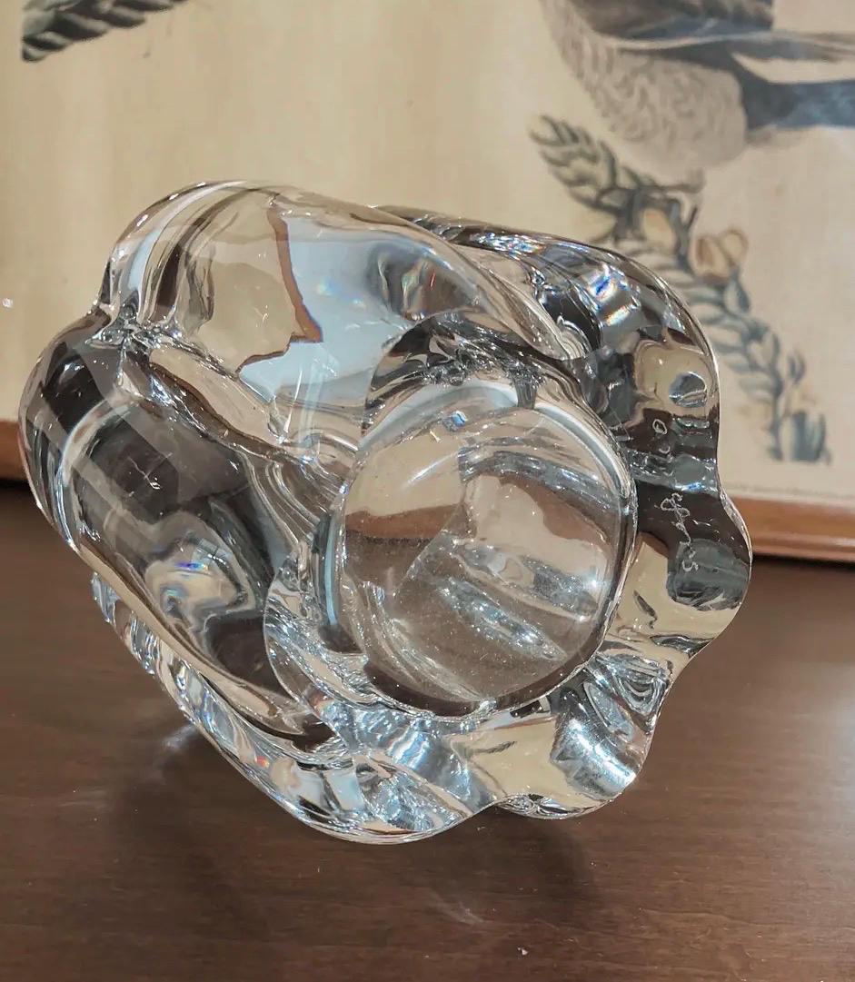 Signed Orrefors Swedish Crystal Sculptural Votive Candle Holder | Mid Century Modern Scandinavian Glass
