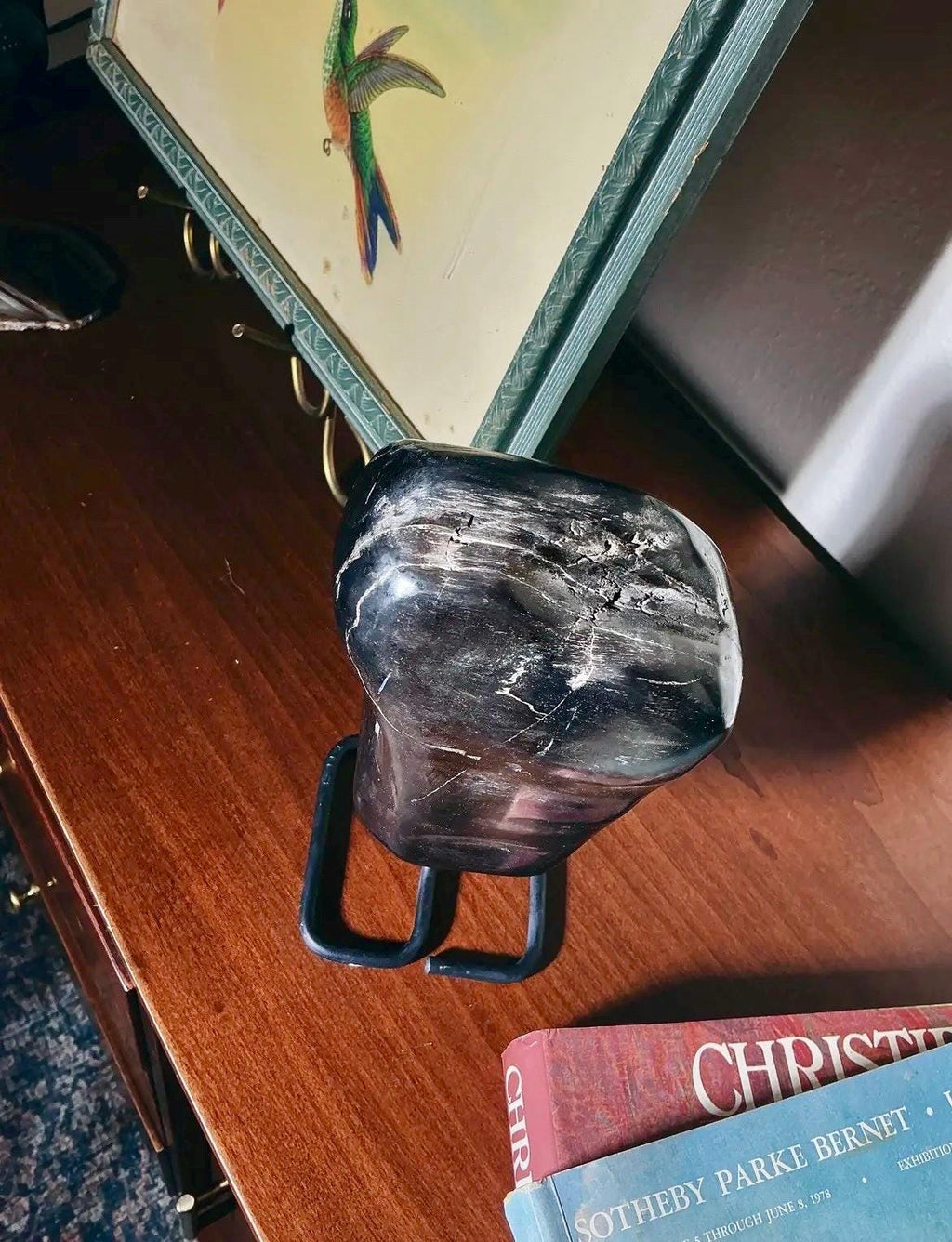 Vintage Petrified Wood Specimen on Metal Stand | Organic Modern Natural Stone Sculpture