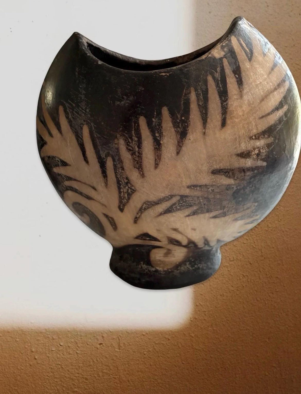 Handcrafted Ceramic Palm Motif Vessel | Lencan Style Sculptural Vase, Organic Modern Decor