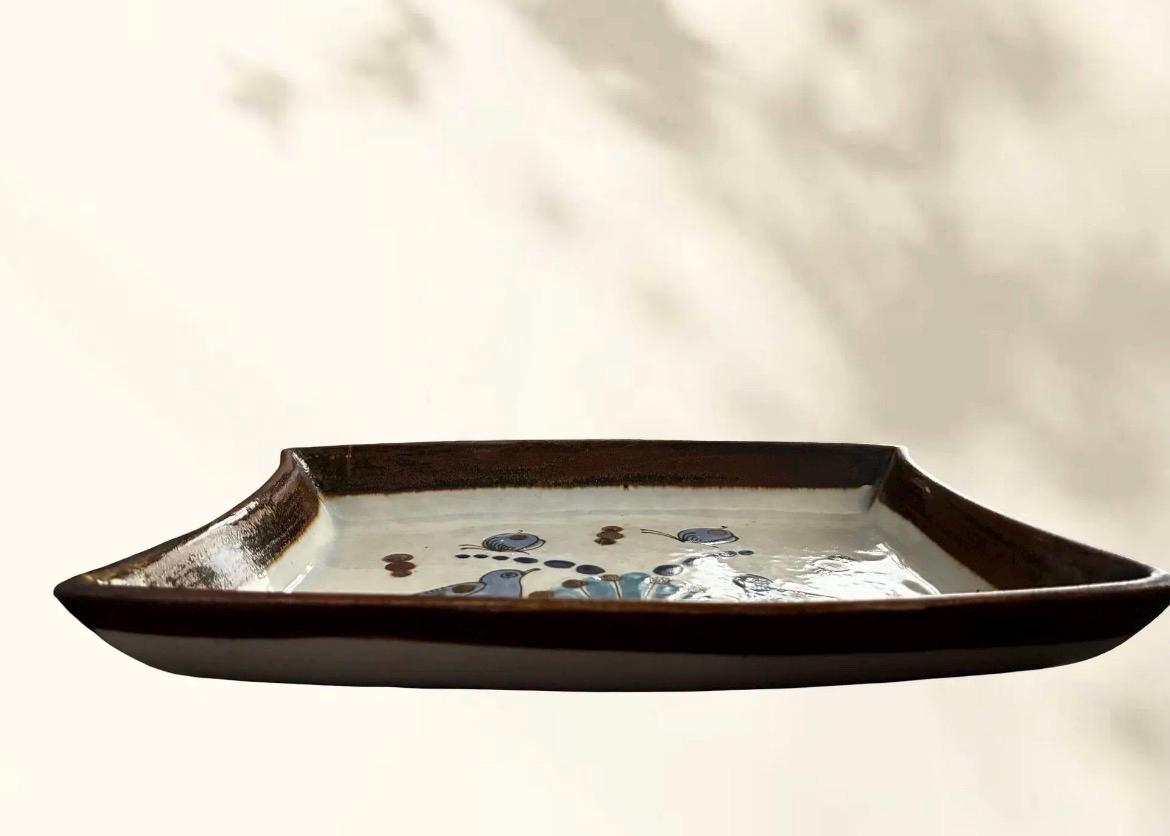 Vintage Tonalá Pottery Tray | Hand Painted Blue Birds, Folk Art Ceramic Catchall