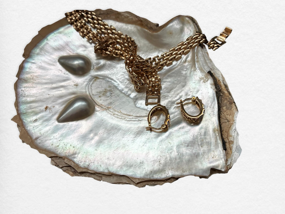Vintage Oyster Shell Dish with Blister Pearls | Natural Coastal Art Object