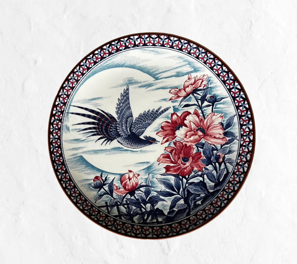 Vintage Asahi Japan Pheasant Floral Charger Plate, 12" Chinoiserie Home Decor