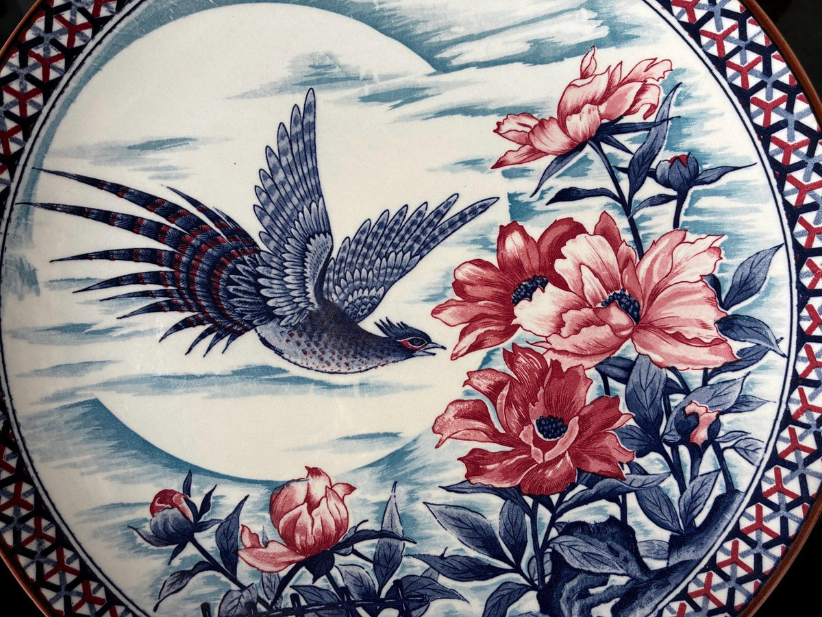 Vintage Asahi Japan Pheasant Floral Charger Plate, 12" Chinoiserie Home Decor
